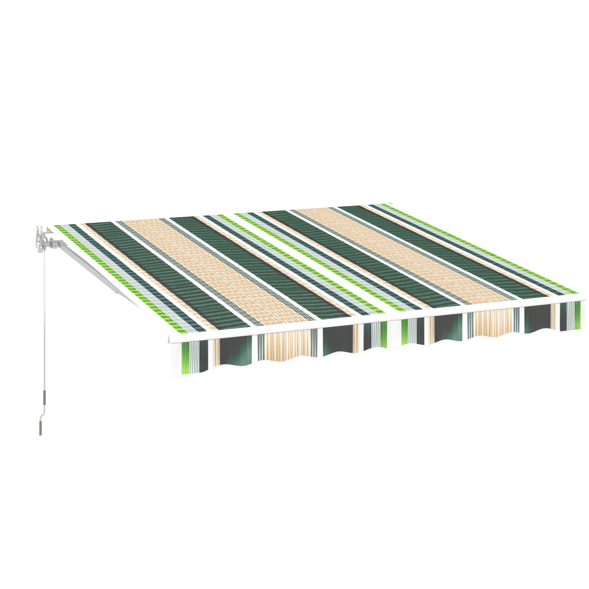 YODOLLA 10x8 retractable patio awning, mixed beige and green stripes.